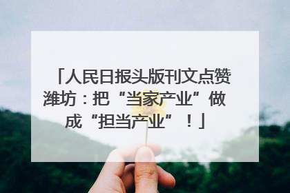 人民日报头版刊文点赞潍坊：把“当家产业”做成“担当产业”！