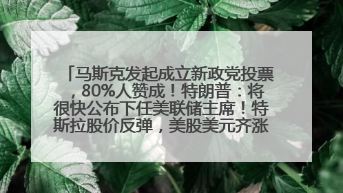 马斯克发起成立新政党投票，80%人赞成！特朗普：将很快公布下任美联储主席！特斯拉股价反弹，美股美元齐涨，全球大型机构从美国撤资